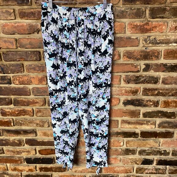 ASTR Floral Drawstring Tapered Tie Ankle Slim Fit Pants Women's Size Medium - Picture 1 of 6